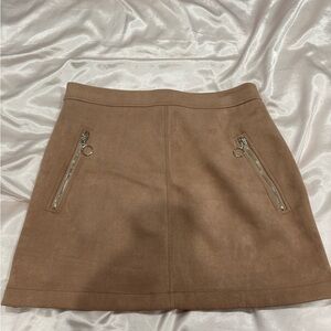 Forever 21 Tan Suede-Look A-Line Mini Skirt with Zip Pockets